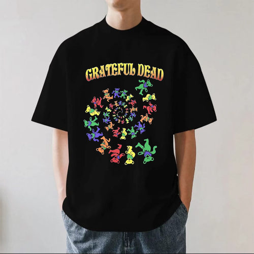 Grateful Dead感恩而死乐队复古摇滚小熊280g纯棉男女短袖T恤宽松