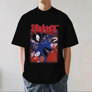 活结乐队Slipknot金属美式复古摇滚高街落肩重磅纯棉短袖T恤宽松