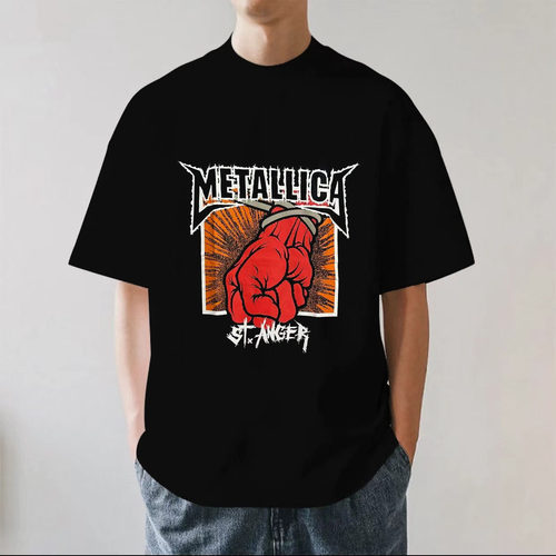 Metallica金属乐队St Anger拳头复古摇滚重磅280g纯棉短袖T恤宽松