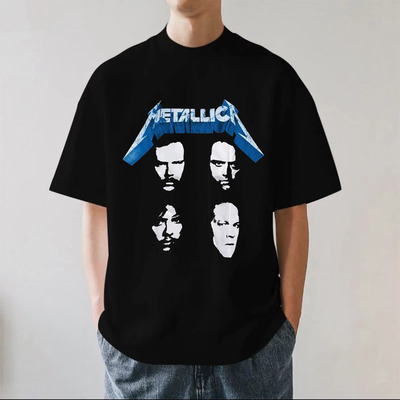 Metallica金属乐队摇滚欧美复古潮流重磅280g纯棉男女短袖T恤宽松