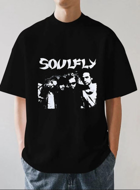 Soulfly飞灵乐队美式重金属摇滚VTG复古重磅280g纯棉短袖T恤宽松