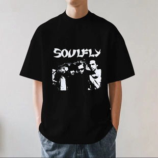 Soulfly飞灵乐队美式重金属摇滚VTG复古重磅280g纯棉短袖T恤宽松
