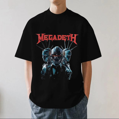 MEGADETH乐队激流金属欧美摇滚复古街头重磅280g纯棉短袖T恤宽松