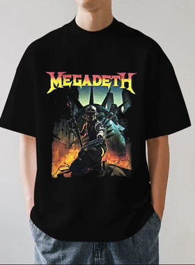 MEGADETH乐队周边激流金属美式街头摇滚重磅280g纯棉短袖T恤宽松