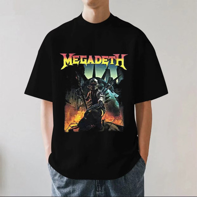 MEGADETH乐队周边激流金属美式街头摇滚重磅280g纯棉短袖T恤宽松