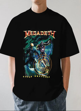 Megadeth麦格戴斯乐队高街欧美金属摇滚重磅280g纯棉短袖T恤宽松
