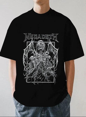 Megadeth乐队复古美式街头vtg金属摇滚重磅280g纯棉男短袖T恤宽松