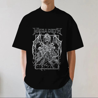 Megadeth乐队复古美式街头vtg金属摇滚重磅280g纯棉男短袖T恤宽松