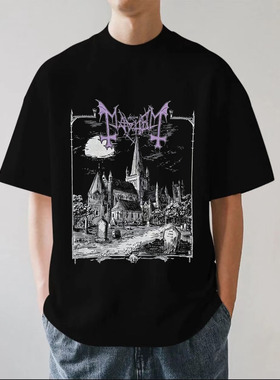 挪威黑金属Mayhem乐队暗黑复古美式摇滚重磅280g纯棉短袖T恤宽松