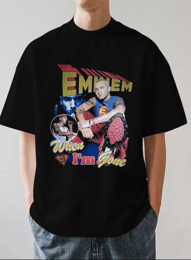 Eminem埃米纳姆美式说唱嘻哈高街街头重磅280g纯棉男短袖T恤宽松