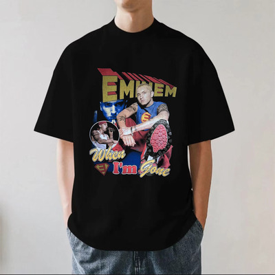 Eminem埃米纳姆美式说唱嘻哈高街街头重磅280g纯棉男短袖T恤宽松
