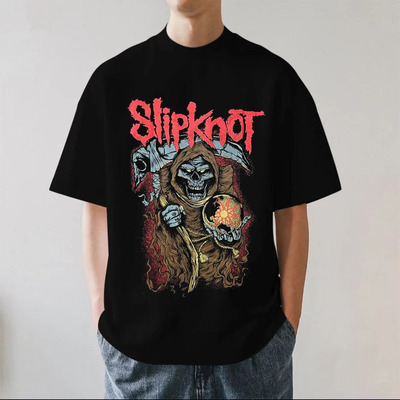 Slipknot 活结乐队摇滚重金属乐队复古重磅280g纯棉男短袖T恤宽松