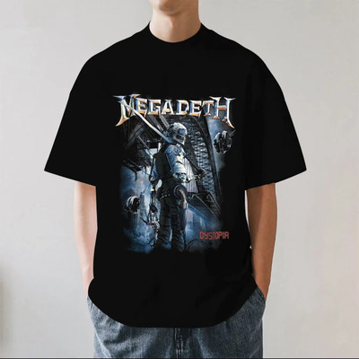 Megadeth乐队欧美夜店激流金属摇滚复古重磅280g纯棉短袖T恤宽松