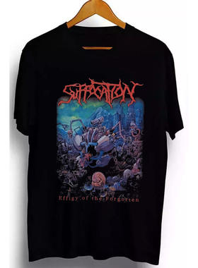 SUFFOCATION窒息乐队280克重磅纯棉宽松落肩T恤男女款美式短袖黑