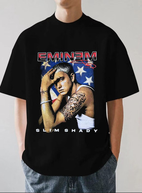 Eminem埃米纳姆欧美高街Y2K人像VTG复古重磅280g纯棉短袖T恤宽松