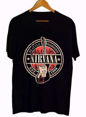 NIRVANA涅槃摇滚乐队美式街头枪花涅槃黑色纯棉T恤短袖夏季宽松男