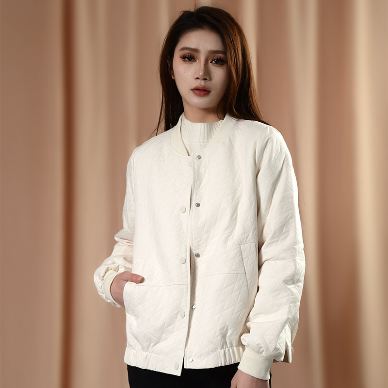 2025春季新款短外套女休闲立领长袖棒球服领飞行服米白色粉色夹克
