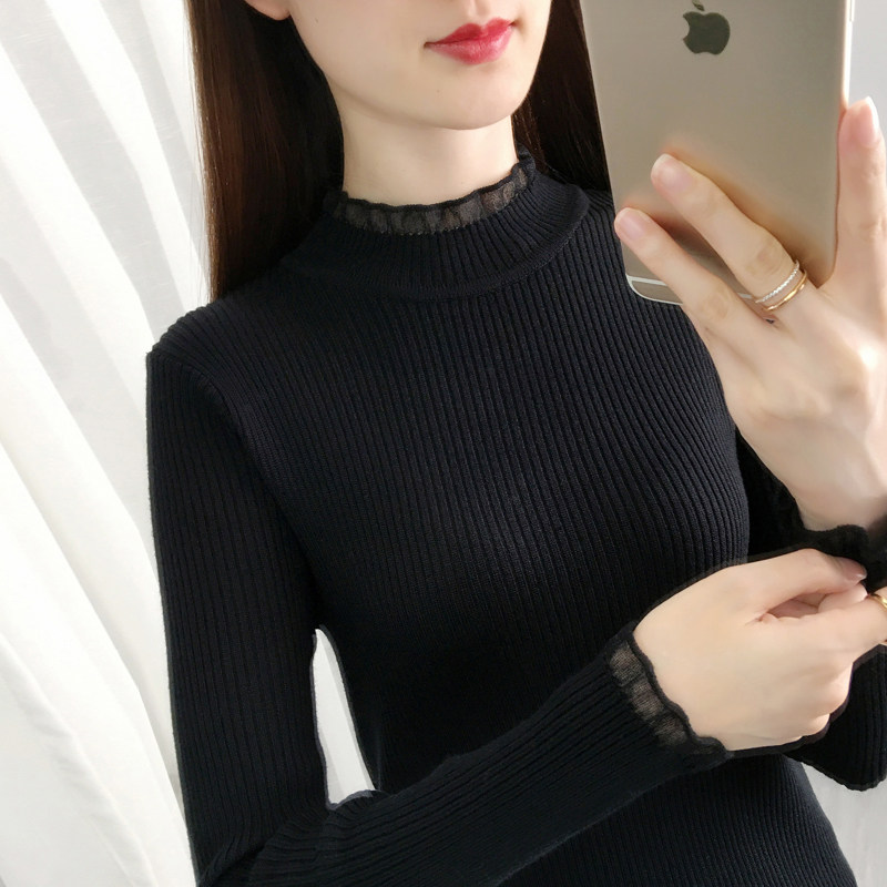 半高领黑色打底衫女春秋内搭2025新款韩版修身女士毛衣针织上衣女