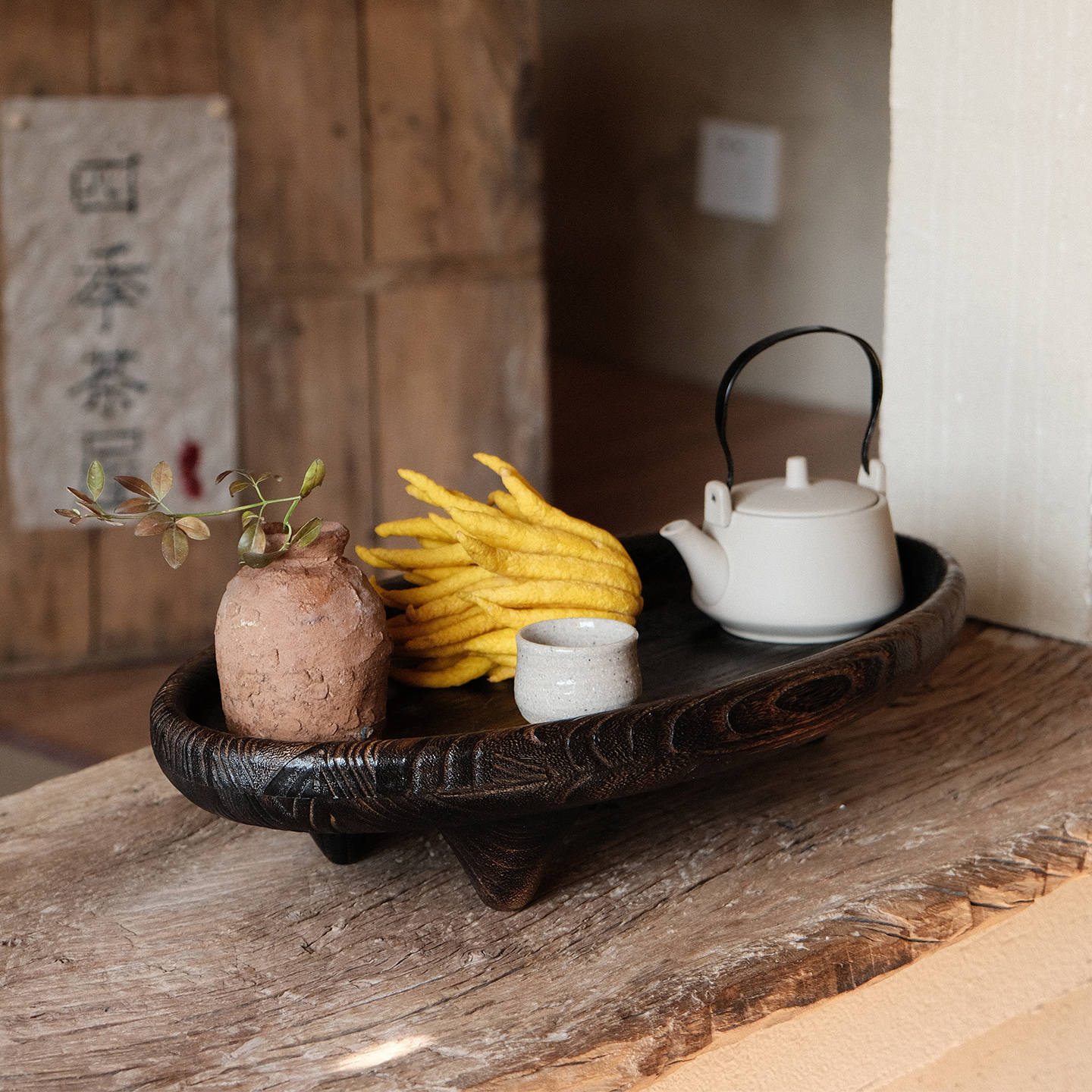 侘寂風(fēng)復(fù)古實(shí)木果盤手工茶盤木質(zhì)托盤家用茶盤茶托民宿裝飾擺件