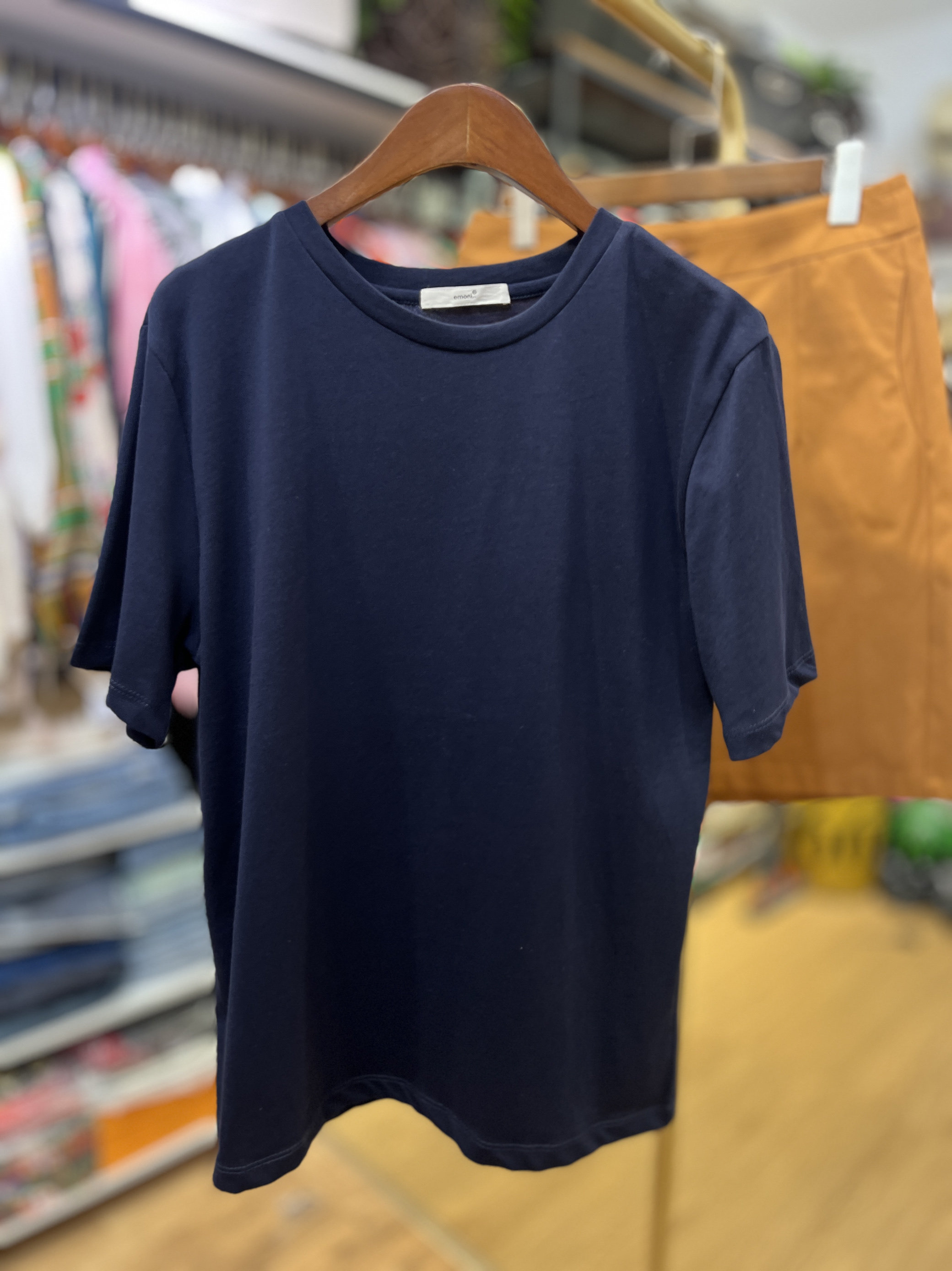 欧货高品新款纯色圆领短袖t恤女宽松显瘦上衣藏蓝色基础打底