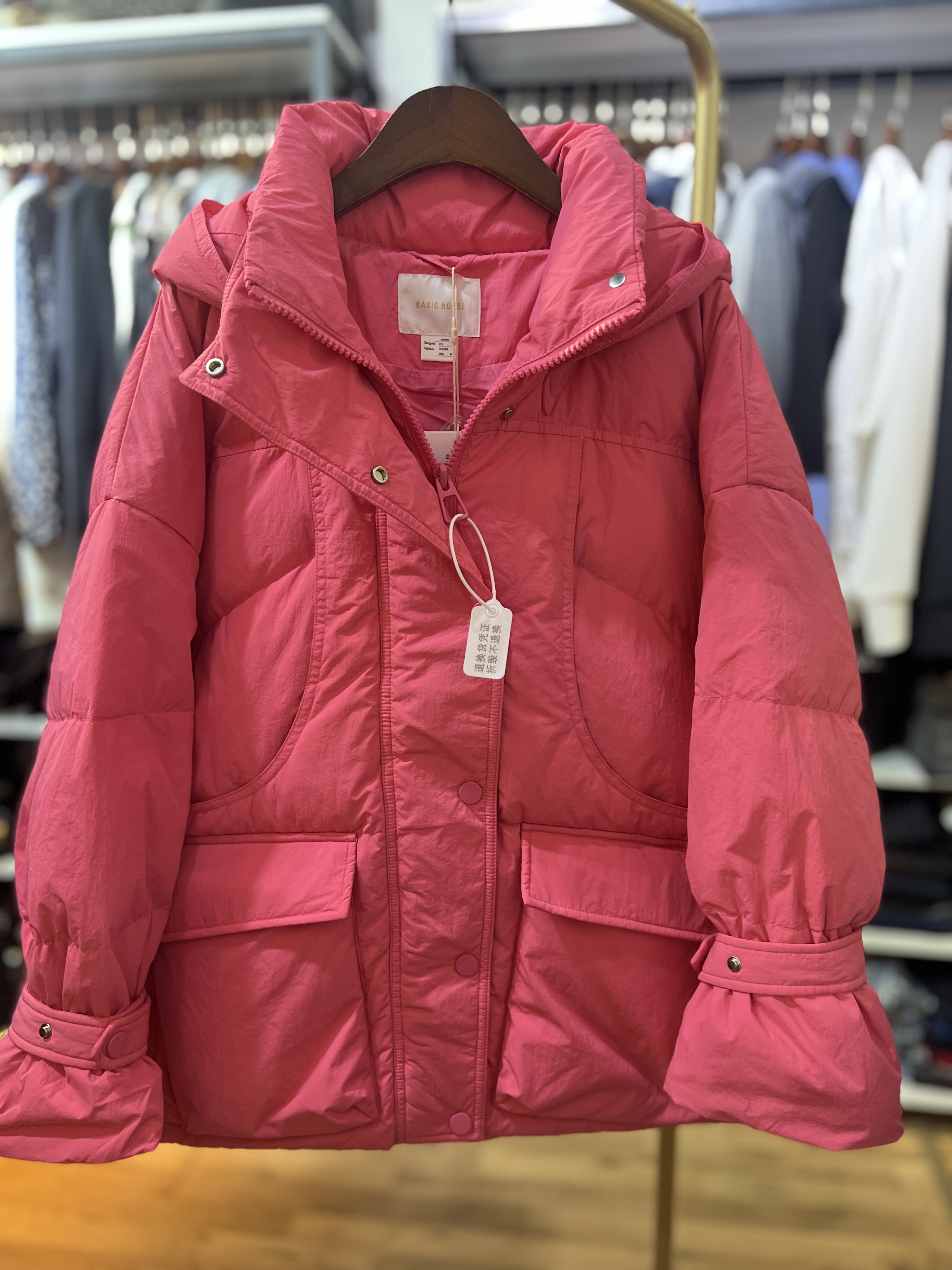 轻奢欧货原创设计女装宽松百搭连帽鹅绒羽绒服外套