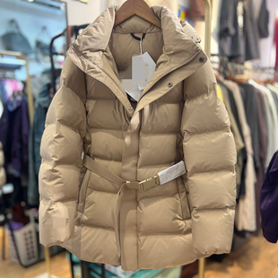 小树25年冬季鹅绒防寒防风羽绒服女连帽加厚保暖鹅绒服腰带收腰