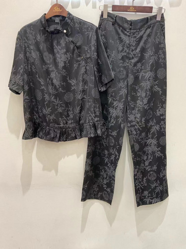 Rx轻奢高端原创 新中式国风偏襟醋酸提花缎上衣阔腿裤旗袍套装