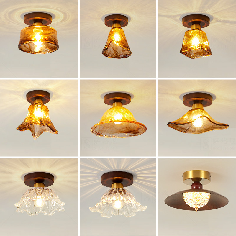 法式中古复古过道灯走廊阳台胡桃木色楼梯衣帽间入户玄关吸顶灯具