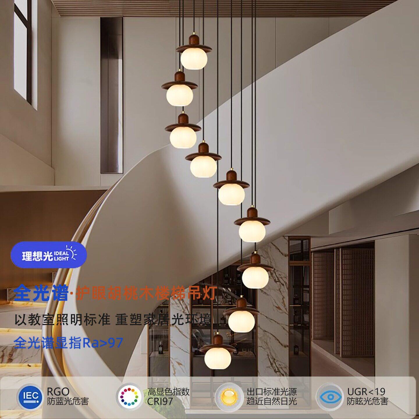 南瓜楼梯吊灯法式中古2025新款实木别墅客厅挑空小复式楼旋转中式