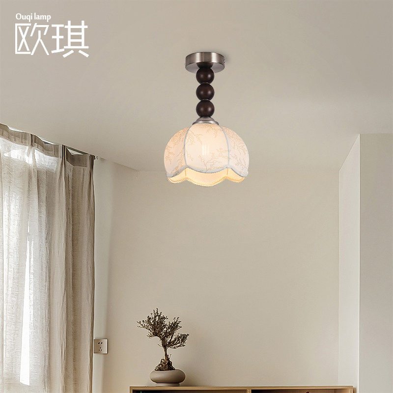 法式中古小吸顶灯美式复古南洋风布艺入户玄关灯阳台过道走廊灯具
