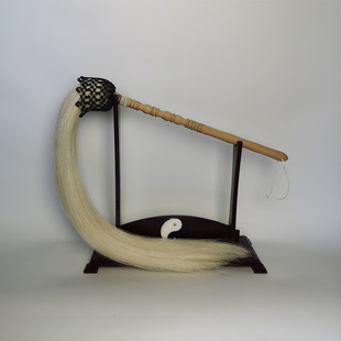 马尾拂尘尘拂佛尘甩子太极拂尘带架子摆放装饰公马尾白色拂尘