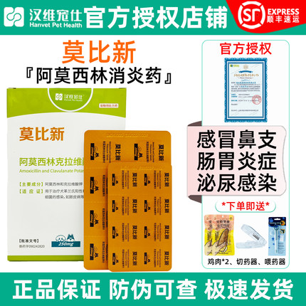 汉维宠仕莫比新阿莫西林克拉维酸钾宠物狗狗猫感冒鼻支咳嗽消炎药