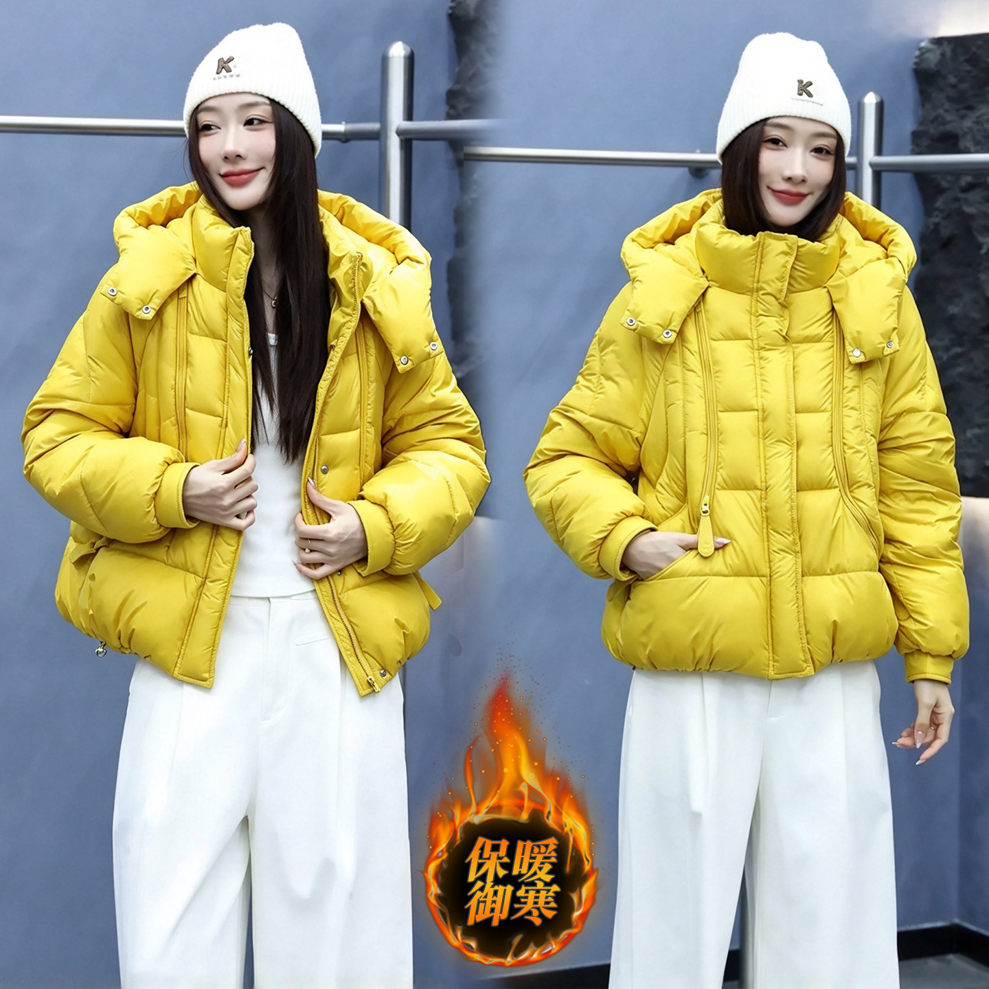 冬季短款连帽棉服女2026新款