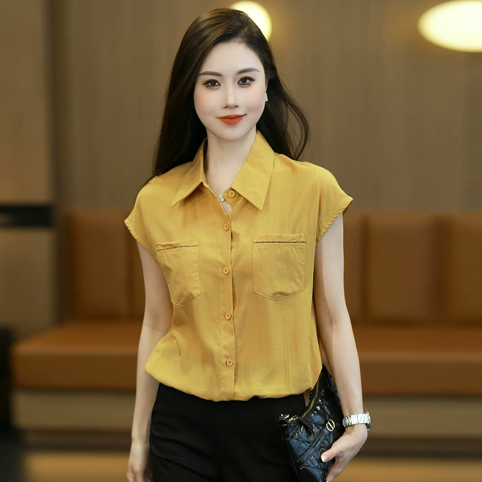 短袖衬衫女夏季2025新款洋气小衫时尚减龄遮肚子显瘦女士红色上衣