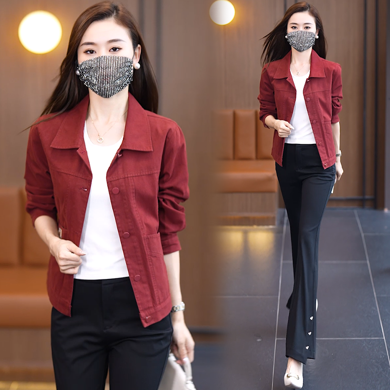 小个子短款休闲外套女春款2026新款宽松显瘦百搭女士翻领夹克上衣