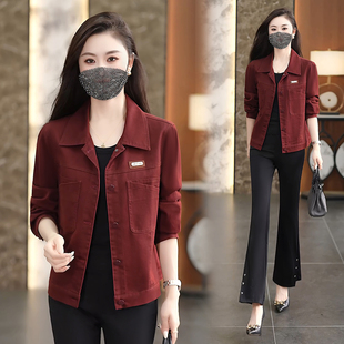 红色休闲外套女春款2026年新款时尚宽松显瘦百搭女士翻领夹克上衣