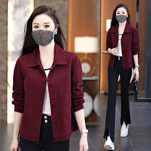 红色休闲外套女春款2026年新款时尚翻领宽松显瘦百搭女士夹克上衣