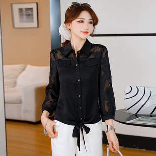黑色九分袖衬衫女款夏季2026新款防晒衬衣时髦洋气女士高级感上衣