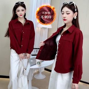 加绒加厚牛仔衬衫外套女长袖2025新款冬季小个子短款宽松休闲上衣