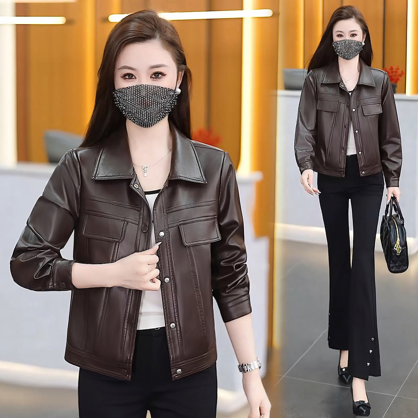 小个子短款皮衣外套女春款2026新款宽松百搭休闲女式PU皮夹克上衣