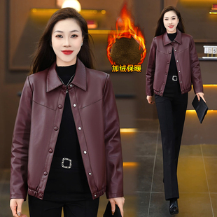 加绒加厚短款皮衣外套女冬季2025年新款宽松休闲保暖翻领PU皮夹克