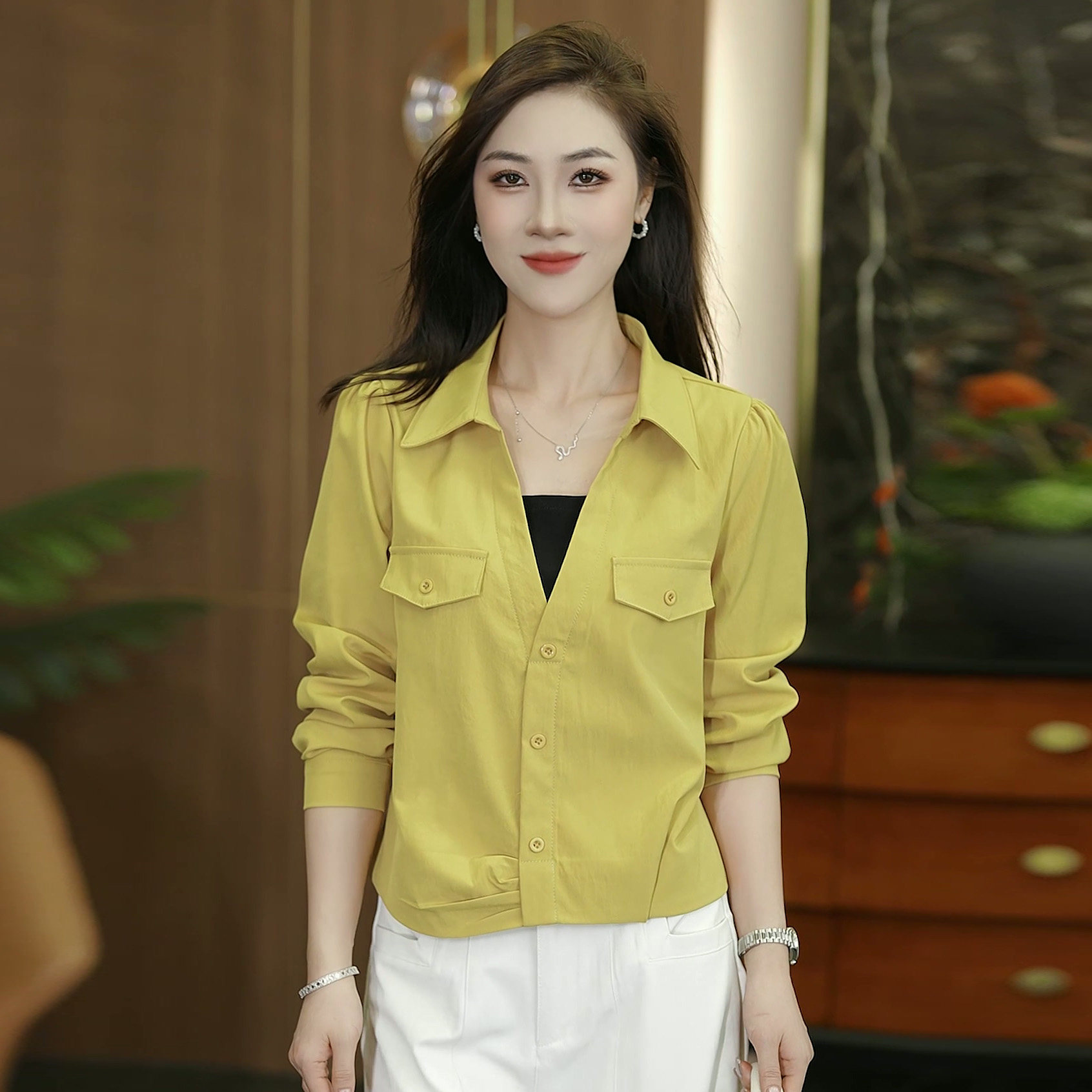 假两件长袖衬衫女春季2026新款洋气小衫时尚减龄休闲女士短款上衣