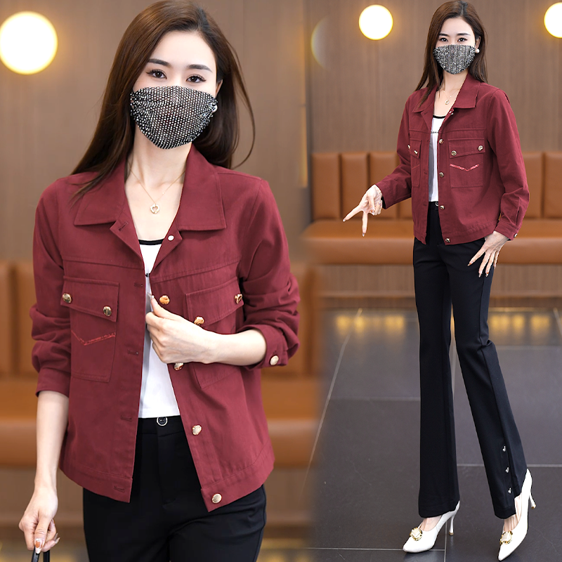 红色短款夹克外套女春款2026新款小个子宽松百搭显瘦女士休闲上衣