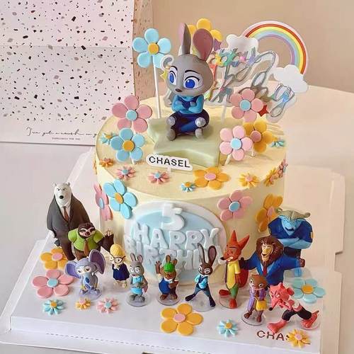 疯狂动物城蛋糕装饰摆件尼克朱迪警官狐兔儿童生日烘焙装扮插件