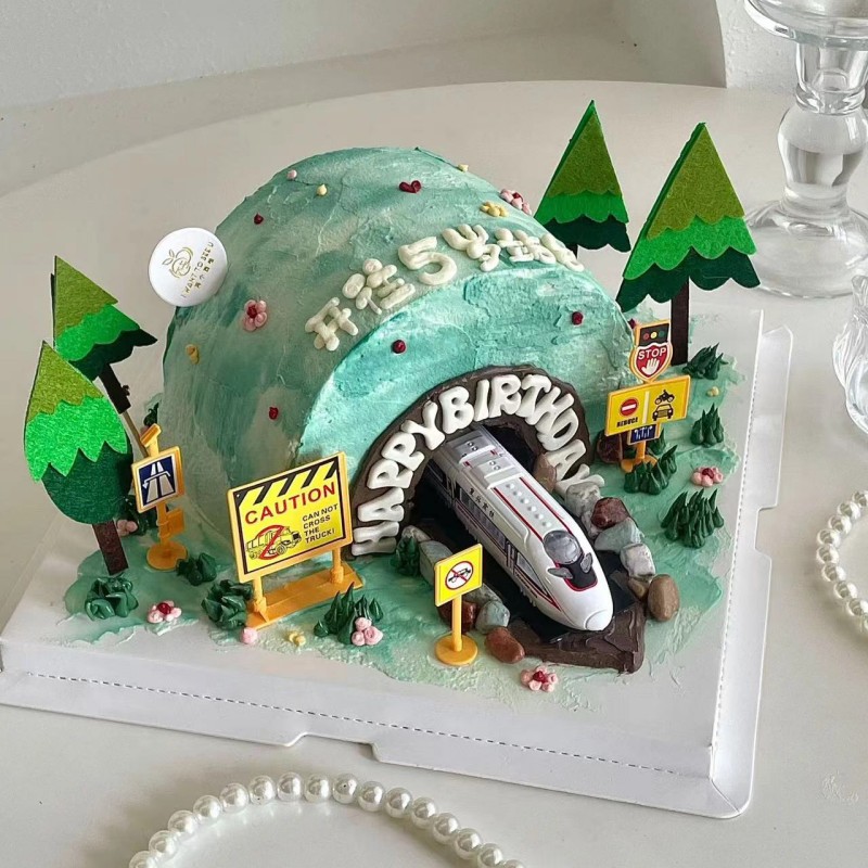 复兴号和谐号高铁蛋糕装饰摆件配件男孩交通红绿灯路障树插件动车