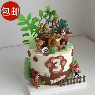 饰品熊大熊二光头强儿童节生日蛋糕情景装 熊出没蛋糕摆件装 扮配件