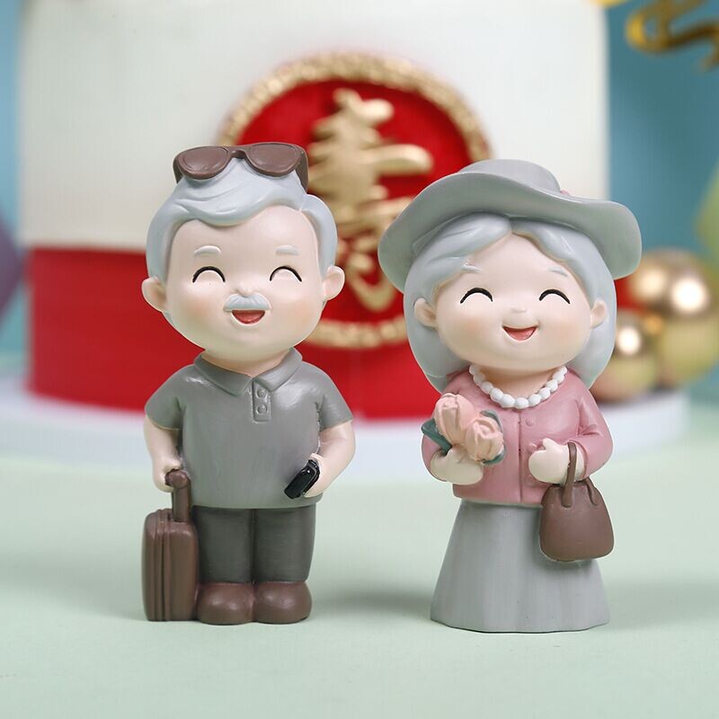 生日蛋糕装饰旅游旅行行李爷爷奶奶眼镜背包鲜花帽子老太摆件