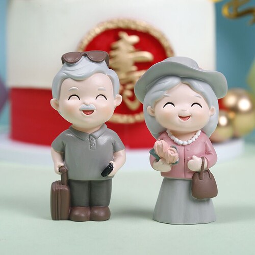 生日蛋糕装饰旅游旅行行李爷爷奶奶眼镜背包鲜花帽子老太摆件