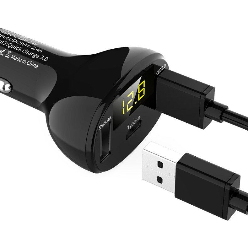 车载充电器快充版QC3.0手机双USB+TYPE-C一拖三汽车载手机PD车充