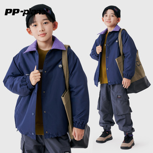翻领撞色加厚棉衣中大童 新款 PP星球原创童装 男童棉服外套冬季